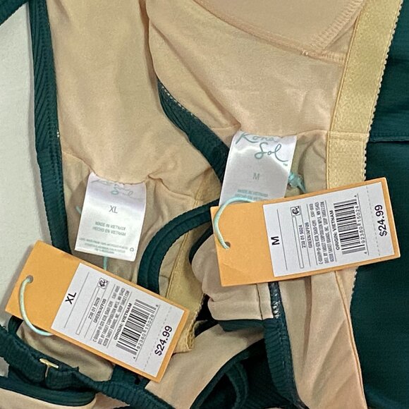Kona Sol Ribbed V Neck Stretch Strappy Racerback Swim Tankini Top Green NWT - Picture 10 of 10